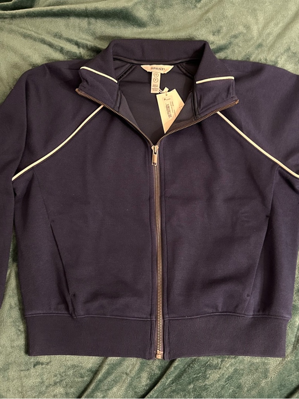 SPANX NWT Navy Bomber Jacket with White Piping - Picture 3 of 16